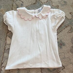 Nella Pima White Scalloped Shirt with Pink Trim 2T